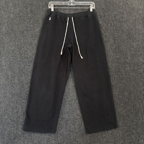Ralph Lauren Pants Womens Small Black Wide Leg Sweatpants Drawstring Pony Fleece - Picture 1 of 10